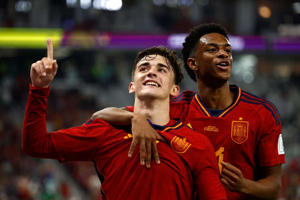 GR3140. DOHA (CATAR), 23/11/2022.- Gavi de España celebra un gol hoy, en un partido de la fase de grupos del Mundial de Fútbol Qatar 2022 entre España y Costa Rica en el estadio Al Zumama en Doha (Catar). EFE/José Méndez