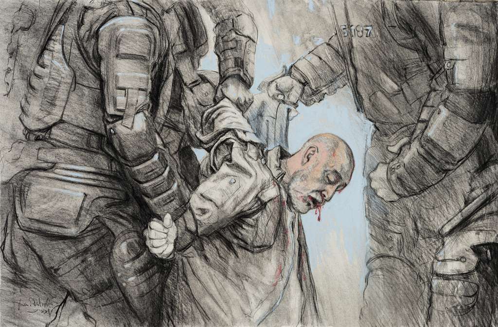 “Abuso”, 35x50 cm. Carboncillo y pastel/papel.