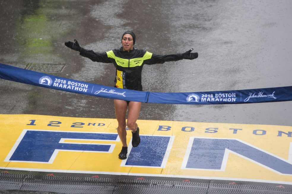 Desiree Linden ganadora de la maratón de Boston de este año. / AFP