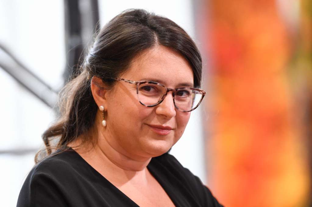 (FILES) Bari Weiss speaks during the Milken Institute Global Conference on May 3, 2022 in Beverly Hills, California.