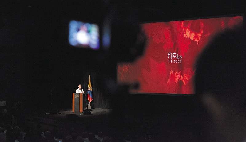 El presidente de Colombia, Juan Manuel Santos, durante la inauguración del Festival de cine de Cartagena el año pasado. / Cortesía FICCI