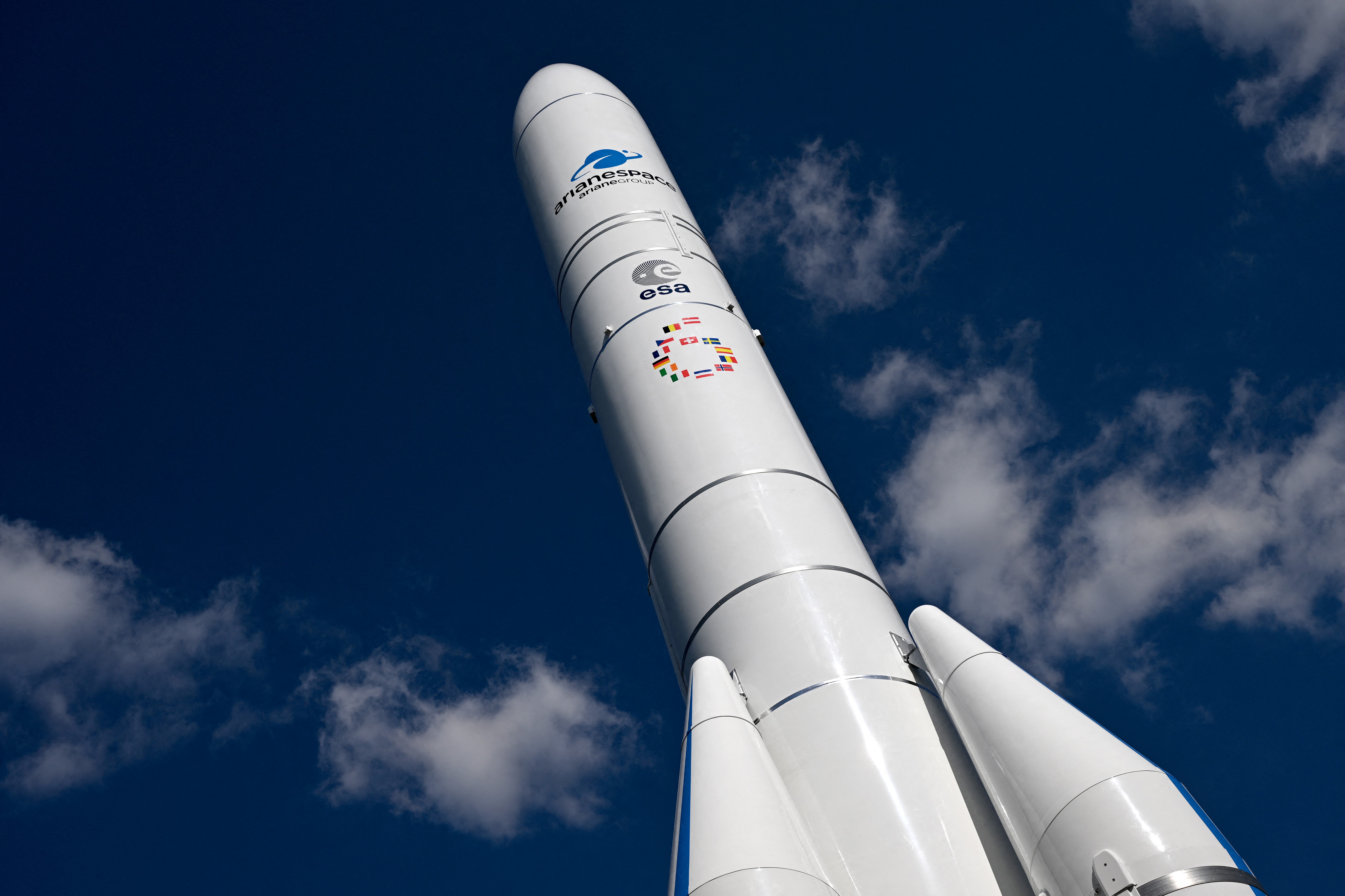 (FILES) An Ariane 6 launcher is on display at the entrance of the 73rd International Astronautical Congress, held at the Paris Convention Centre in Paris, on September 18, 2022.