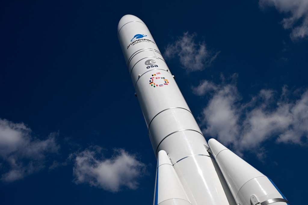 (FILES) An Ariane 6 launcher is on display at the entrance of the 73rd International Astronautical Congress, held at the Paris Convention Centre in Paris, on September 18, 2022.