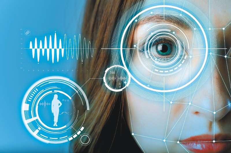 biometric authentication concept. facial recognition system. iris authentication system.