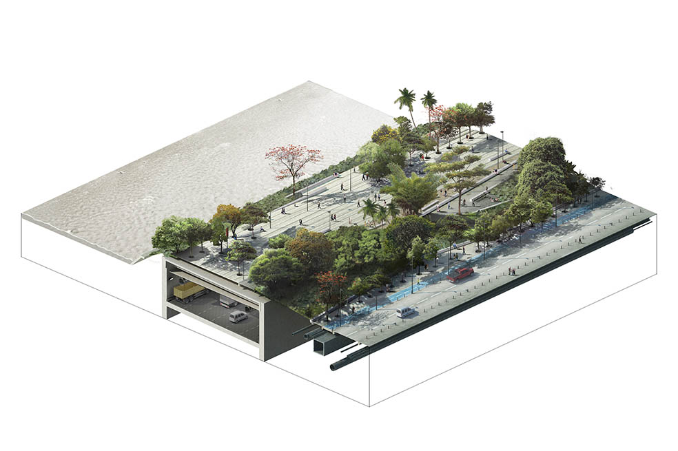 El plan proyecta convertir gran parte de la Autopista Sur en hileras de carriles soterrados sobre los que se levantarían una serie de parques. / Parques del Río Medellín
