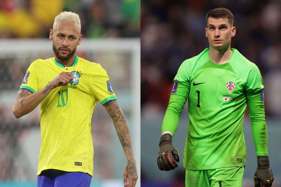 Neymar (Brasil) y Dominik Livakovic (Croacia), figuras de sus respectivos equipos en los octavos de final del Mundial 2022.