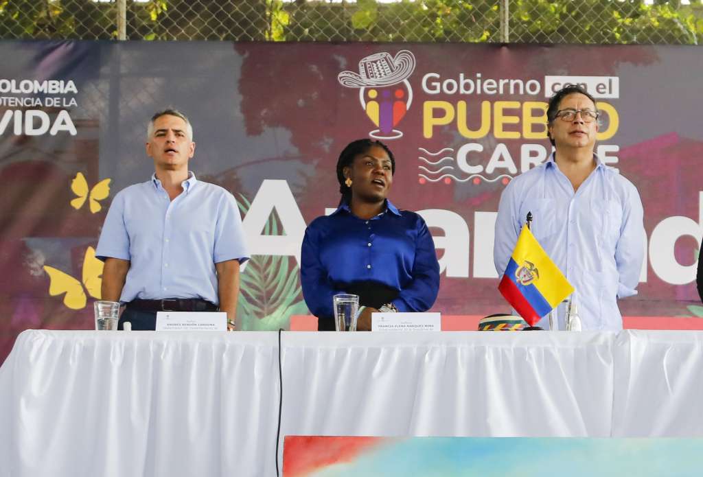 Gobernador de Antioquia, Andrés Julián Rendón; vicepresidenta Francia Márquez y presidente Gustavo Petro.