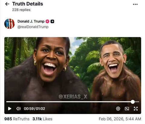 Trump difunde video conspirativo que muestra a los Obama como si fueran monos