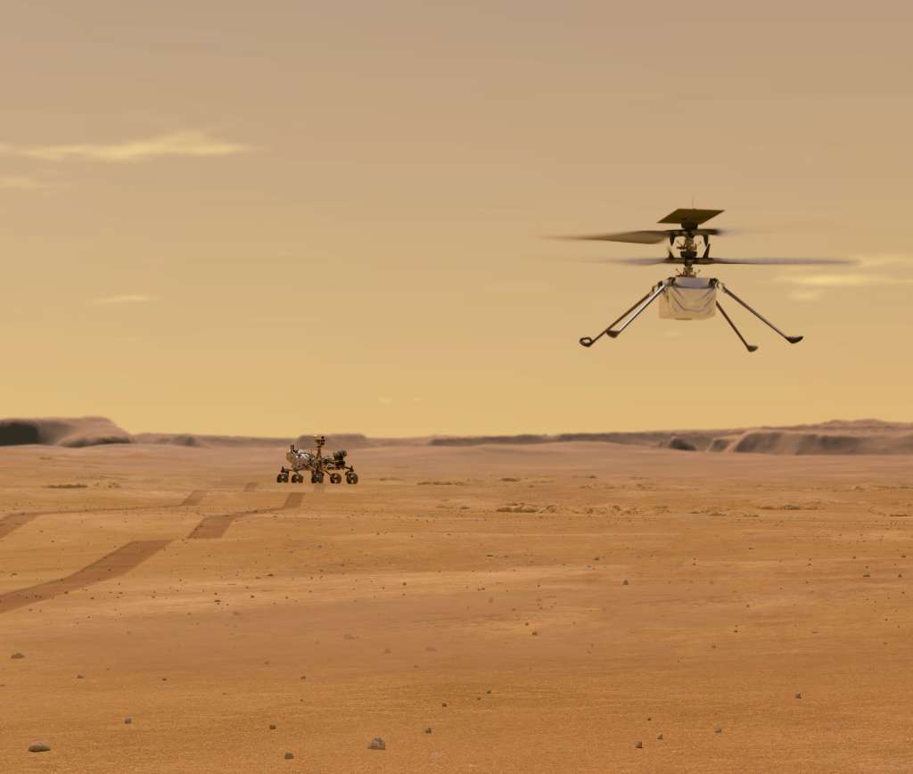 Ilustración del helicóptero Ingenuity de la Nasa.
