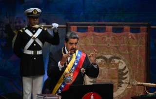 Venezuela's President Nicolas Maduro delivers his annual speech to parliament in Caracas on January 15, 2025. (Photo by Federico PARRA / AFP)