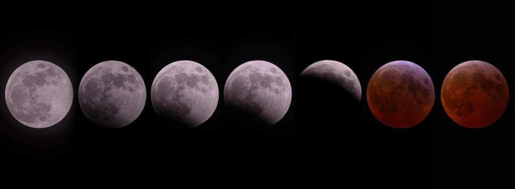 Esta es la secuencia de imágenes en la que se puede apreciar las fases del eclipse lunar desde el comienzo.