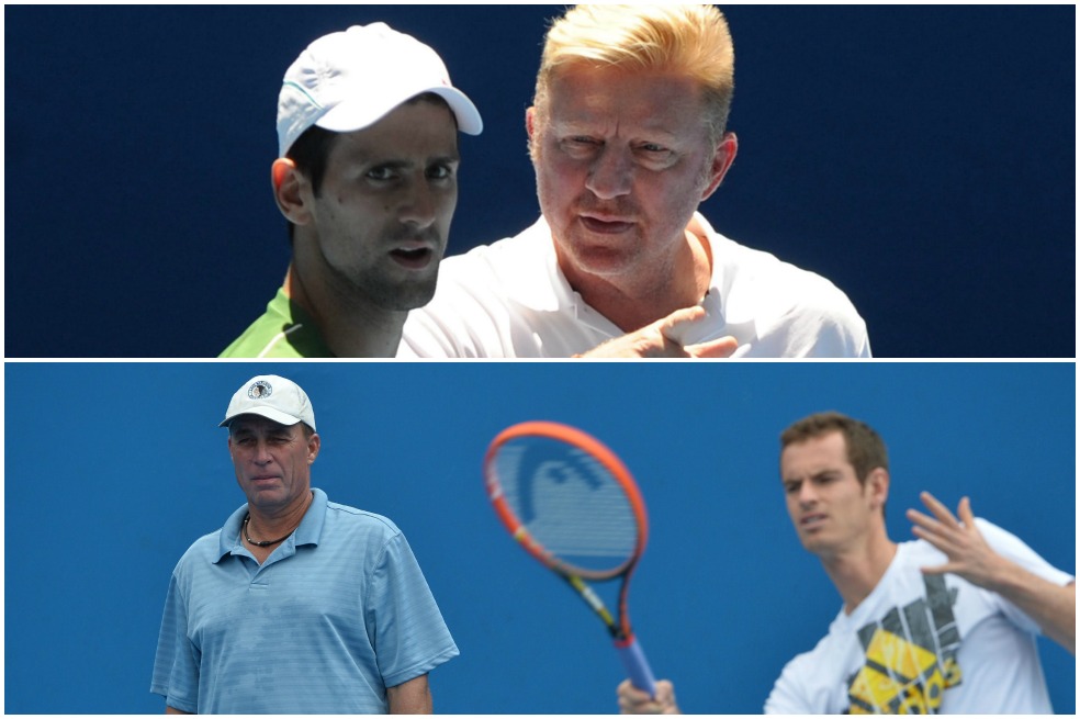 Djokovic y Becker. / EFE. Murray y Lendl. /AFP