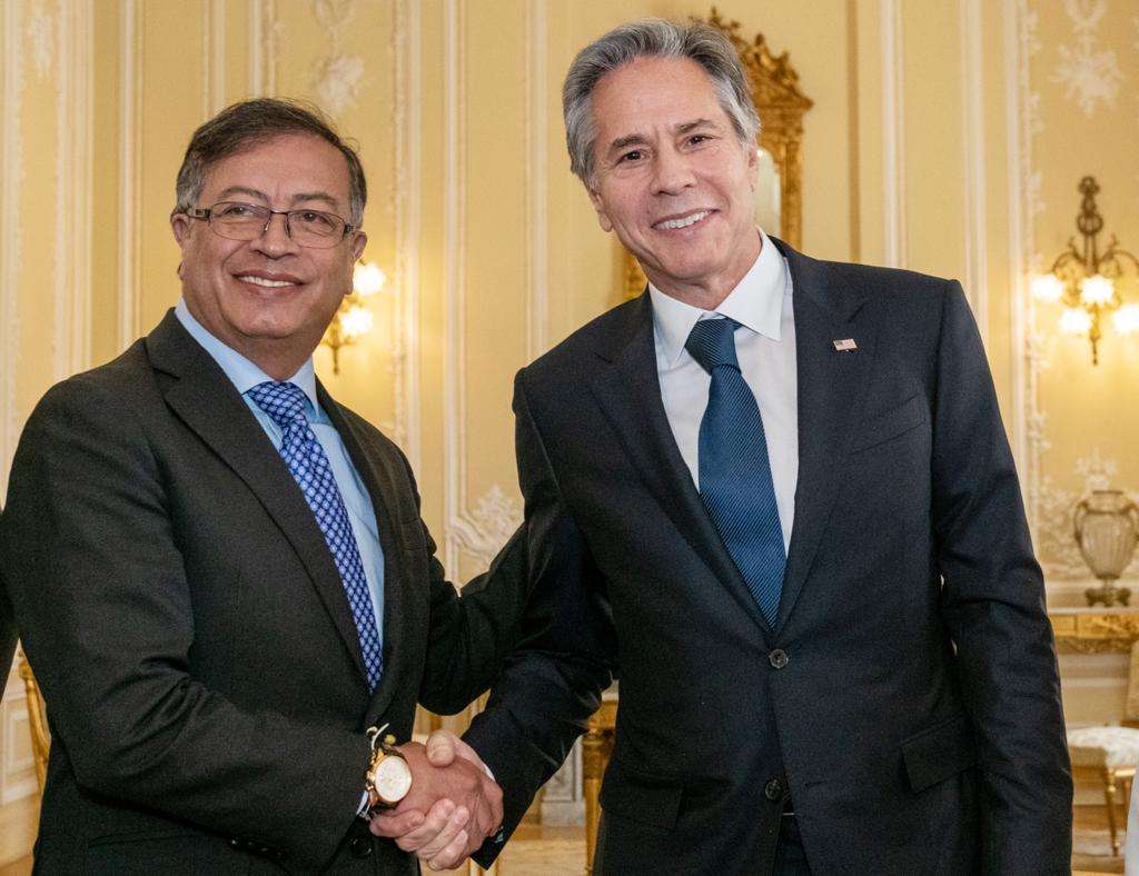El presidente colombiano Gustavo Petro y el secretario de Estado de los Estados Unidos Antony Blinken.