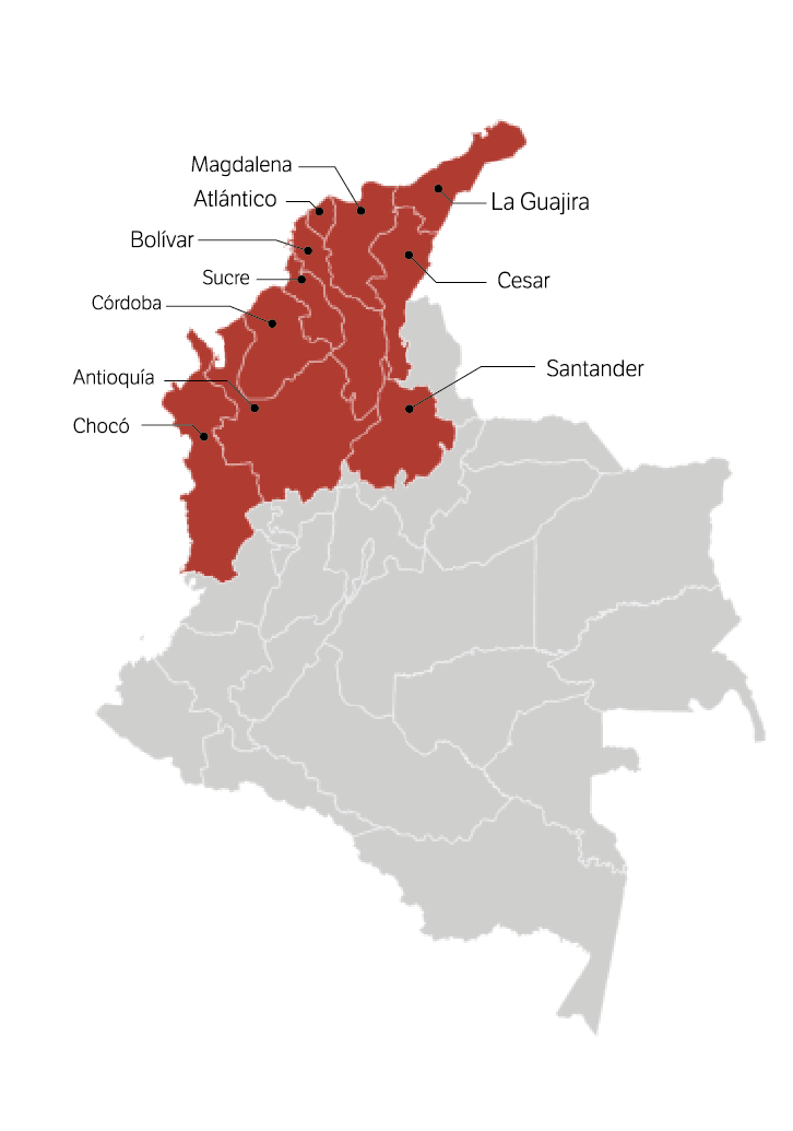 Departamentos en los que opera el Clan del Golfo.