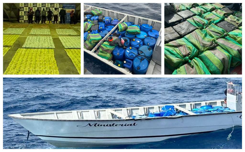 Incautan 216 toneladas de estupefacientes, de las cuales 173 toneladas han sido de clorhidrato de cocaína y 42 de marihuana que pretendían dos colombianos transportar a Centroamérica.