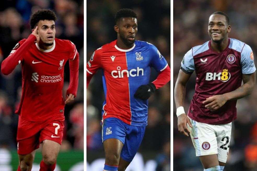 De izquierda a derecha: Luis Díaz (Liverpool), Jefferson Lerma (Crystal Palace) y Jhon Jáder Durán (Aston Villa).