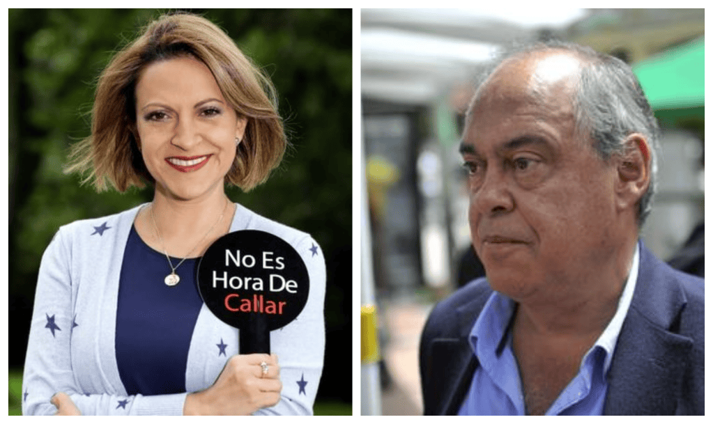 A la izquierda, Jineth Bedoya, lideresa del movimiento "No Es Hora de Callar". A la derecha, Camilo Gómez, director de la Agencia Nacional de Defensa Jurídica del Estado.