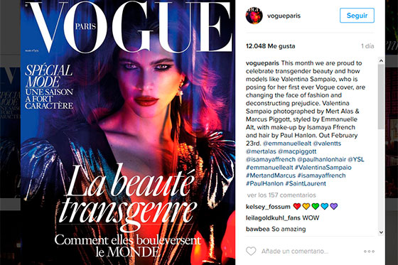 Valentina Sampaio en la portada de Vogue París. / Tomada de Instagram.com/vogueparis