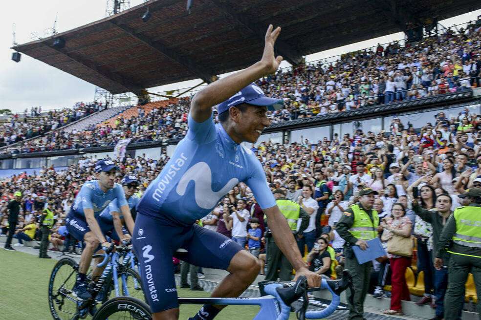 Nairo Quintana, ciclista del Movistar, en la presentación de equipos del Tour Colombia 2.1. / AFP