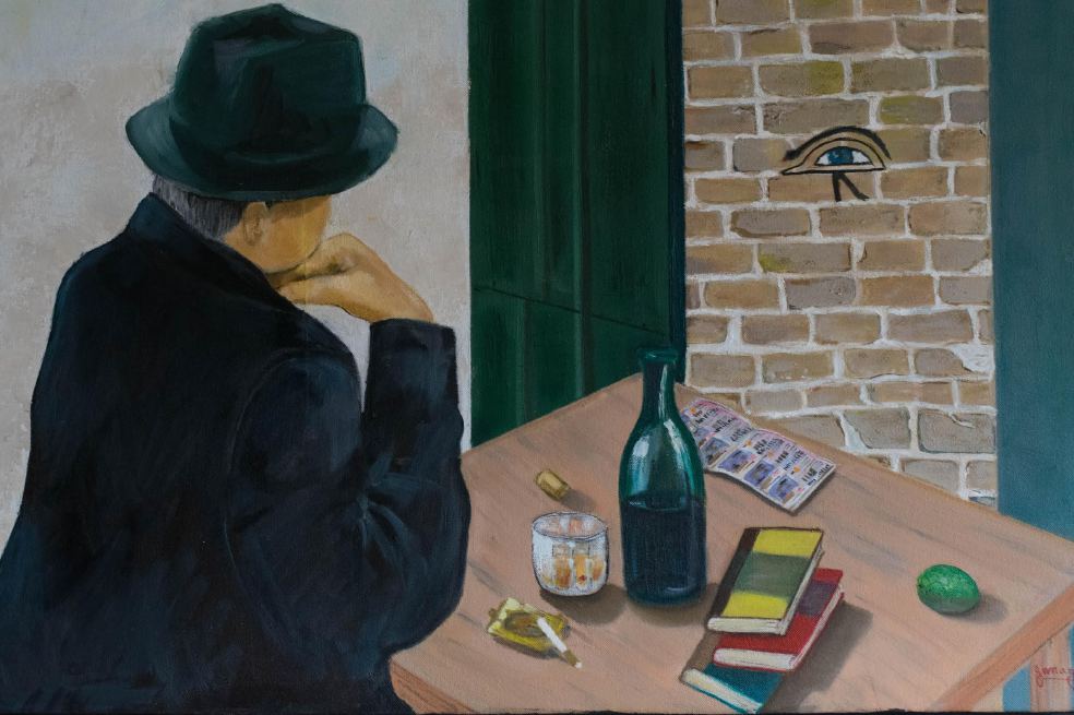 Óleo de la portada del libro“ Hombre a diario siempre”.