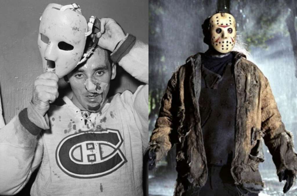 A la izquierda, Jacques Plante, arquero de los Montreal Canadiens que creó la máscara de hockey. A la derecha, un fotograma de Jason Voorhees, personaje principal de la película "Viernes 13". / Archivo particular