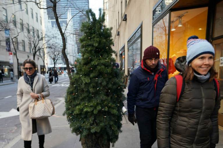 Un árbol de navidad andante sorprendió a los neoyorquinos