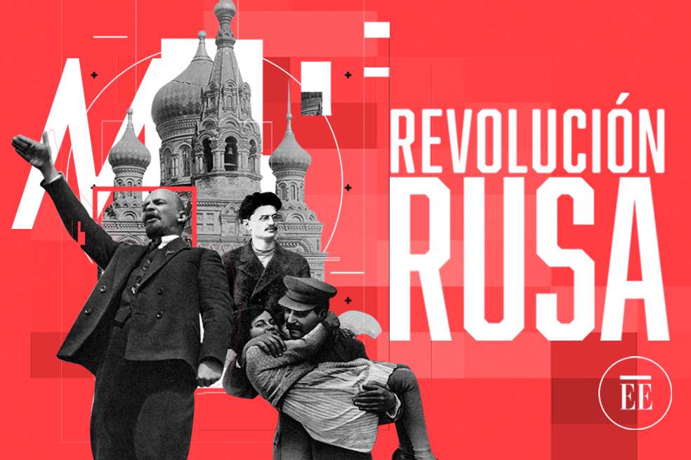 Lenin, Trotsky y Stalin, los tres protagonistas esenciales de la Revolución bolchevique. / Ilustración: Anderson Rodríguez