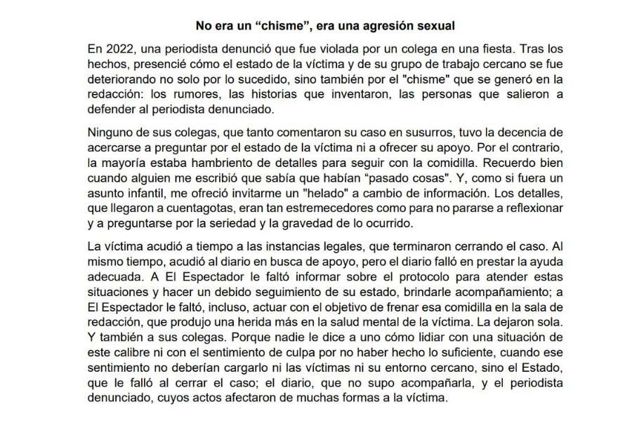 Testimonio publicado en la red social X.