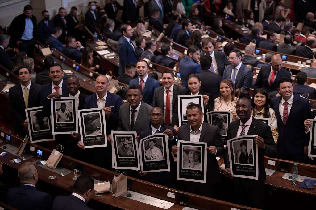Representantes electos a la Cámara de Representantes para el período 2022-2026, durante la instalación del Congreso y del último discurso de Iván Duque como presidente de Colombia.