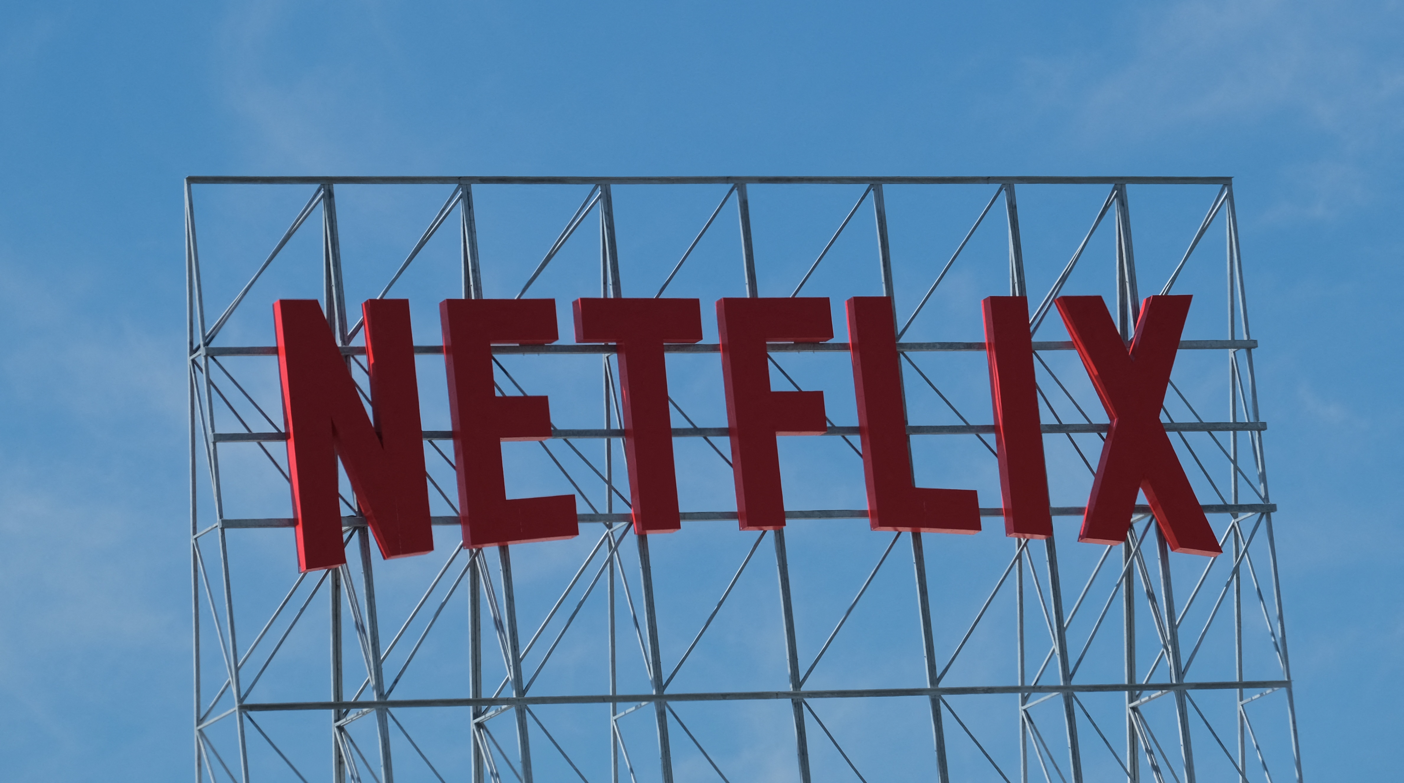 (FILES) The Netflix logo is seen on top of their office building in Hollywood, California, March 2, 2022.