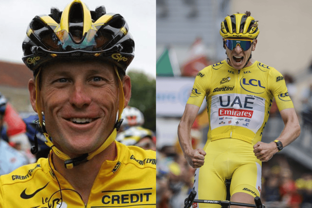 Amstrong fue campeón del Tour de Francia de 1999 a 2005. Sin embargo, le quitaron todos sus títulos por dopaje. Tadej Pogacar va por su cuarta corona.
