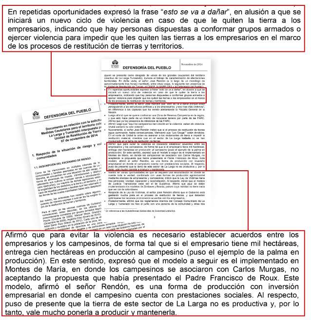 Documento de la Defensoría del Pueblo del 7 de noviembre de 2014.