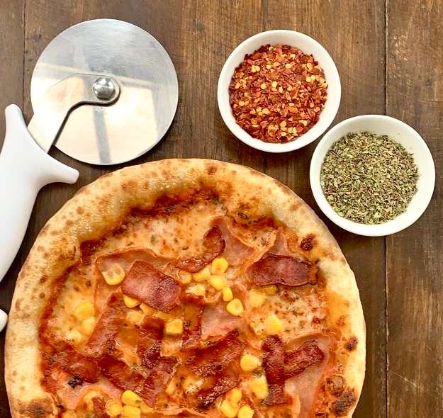 Receta de tocino y maíz, para pizza fest.