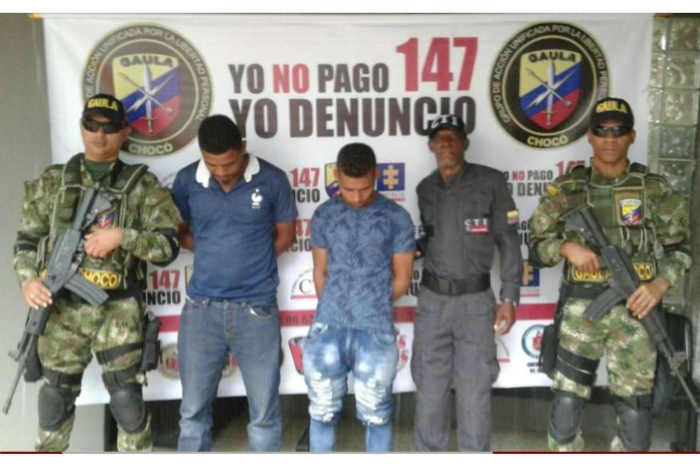Dos de los capturados señalados por pertenecer al Clan del Golfo. / Cortesía