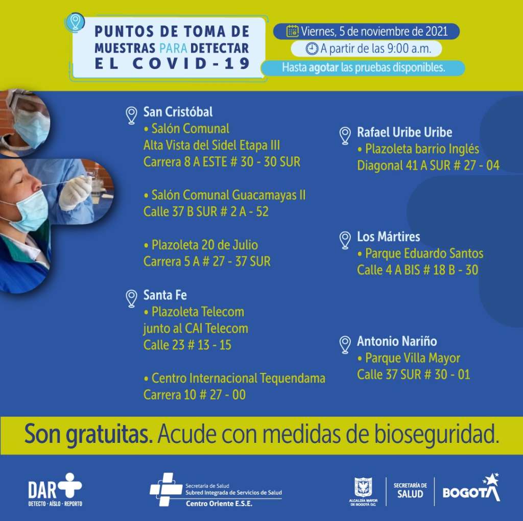 ¿Dónde hay pruebas gratuitas para Covid-19 este viernes en Bogotá?