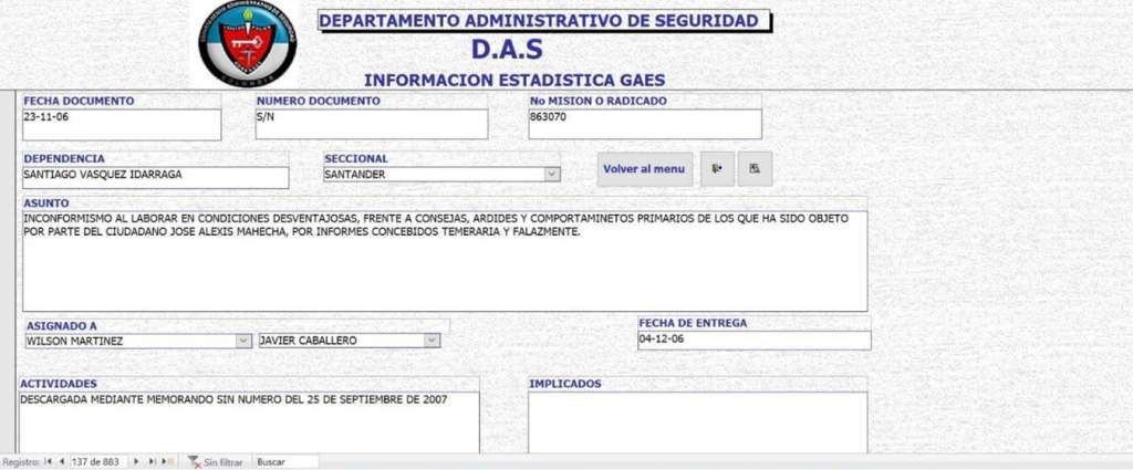 Fuente: base de datos del GAES, tomada del proceso de la Fiscalía General de la Nación.
