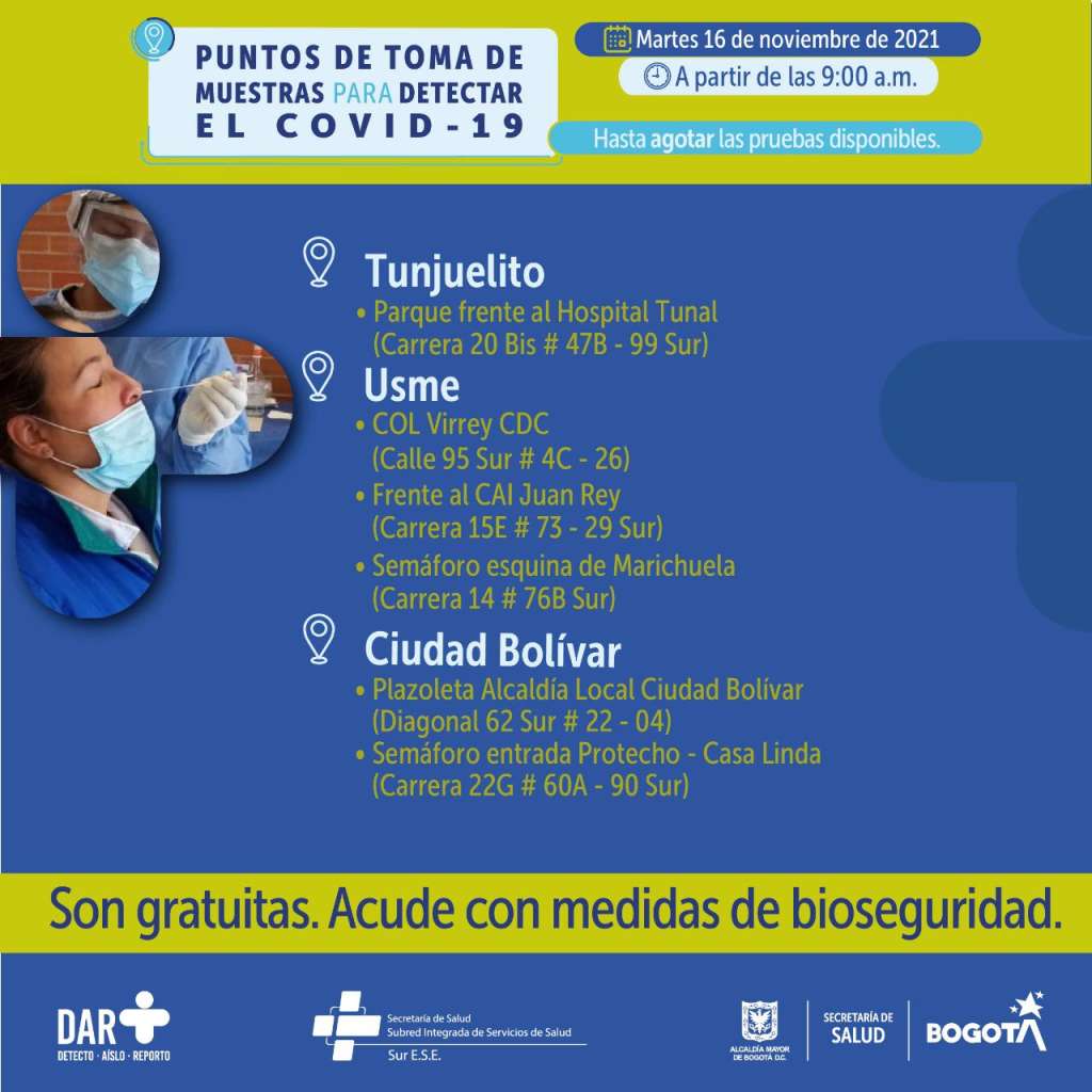 ¿Dónde hay pruebas gratuitas para Covid-19 este martes en Bogotá?