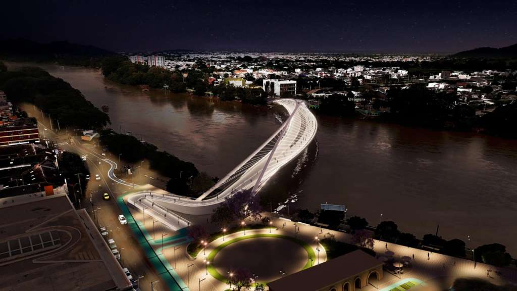 Puente peatonal de cristal sobre río Sinú en Montería
