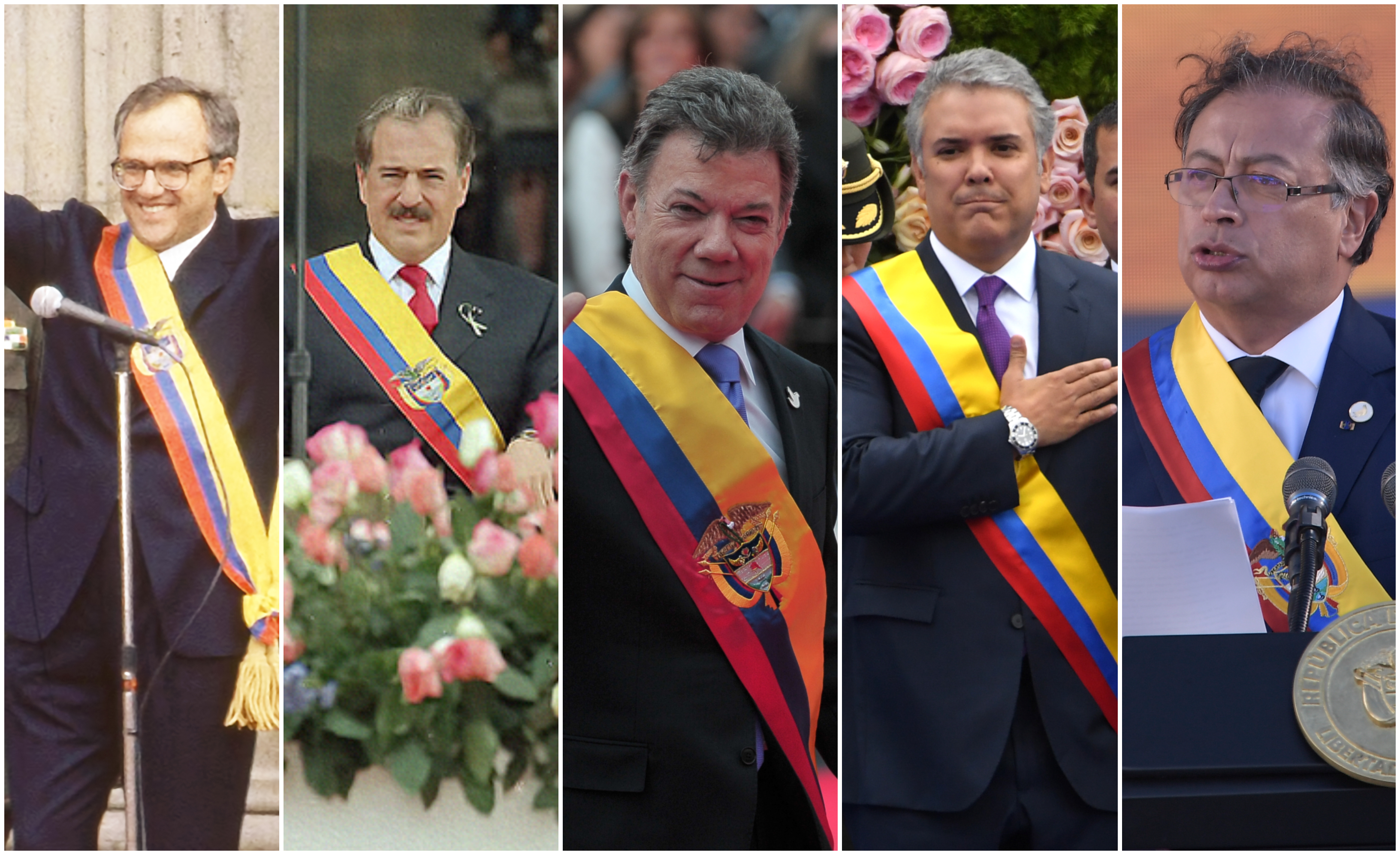 Ernesto Samper, Andrés Pastrana, Juan Manuel Santos, Iván Duque y Gustavo Petro.