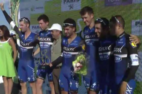 El equipo Etixx tras su victoria en la contrarreloj por equipos. / Prensa Tour de San Luis.