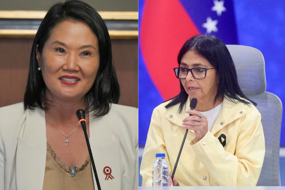 Mosaico de fotografías de la presidenta de Perú, Keiko Fujimori (izq.), y la presidenta encargada de Venezuela, Delcy Rodríguez (der.).