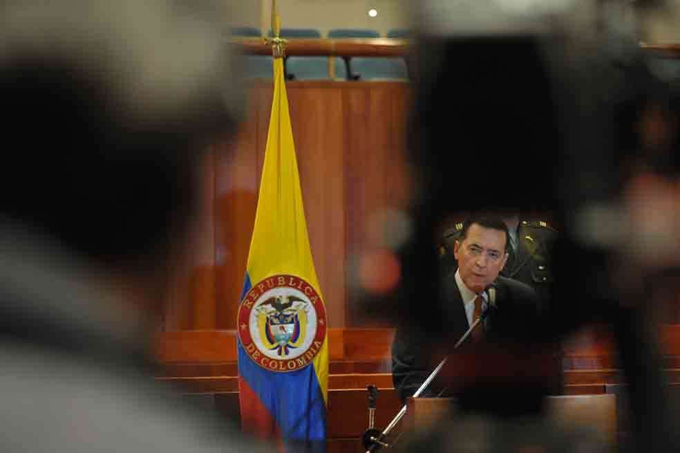 El presidente de la Corte Constitucional, magistrado Jorge Iván Palacio, anunció anoche la decisión sobre el Marco Legal para la Paz. / Óscar Pérez - El Espectador
