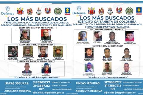 Este es el cartel de los más buscados por amenazas y asesinatos de líderes sociales
