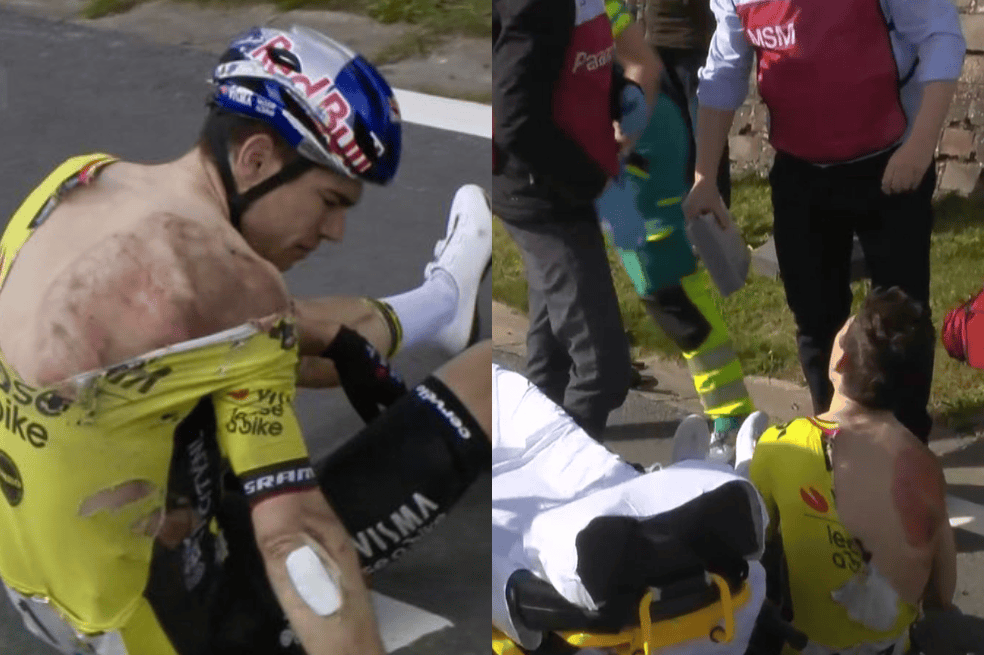 Wout van Aert, herido tras fuerte caída en la carrera A través de Flandes.
