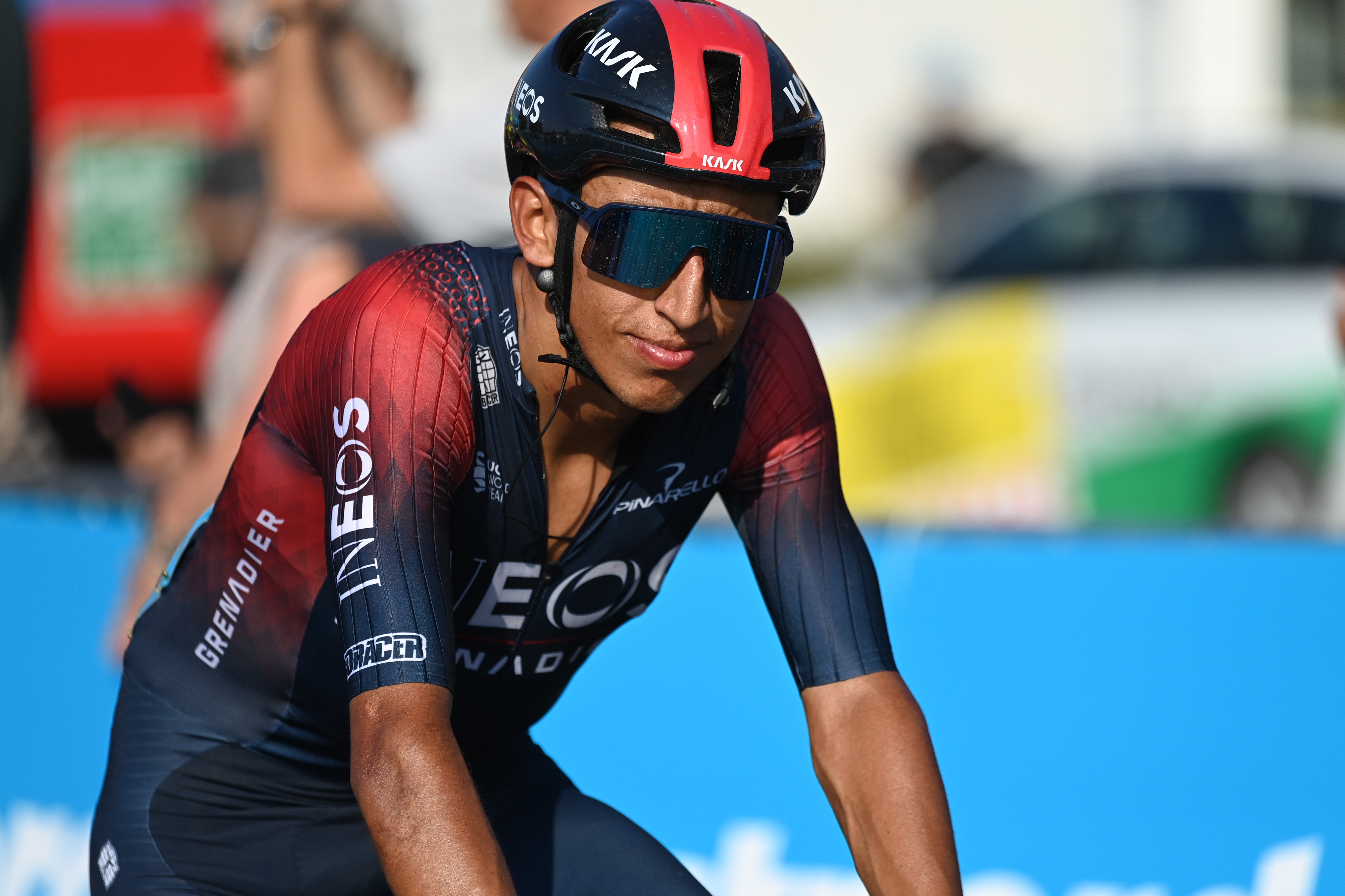 Koege (Denmark), 16/08/2022.- Colombian cyclist Egan Bernal of Team Ineos Grenadiers reacts during the first stage of the Tour of Denmark cycling race over 222.6km from Alleroed to Koege, Denmark, 16 August 2022. (Ciclismo, Dinamarca) EFE/EPA/Thomas Sjoerup DENMARK OUT