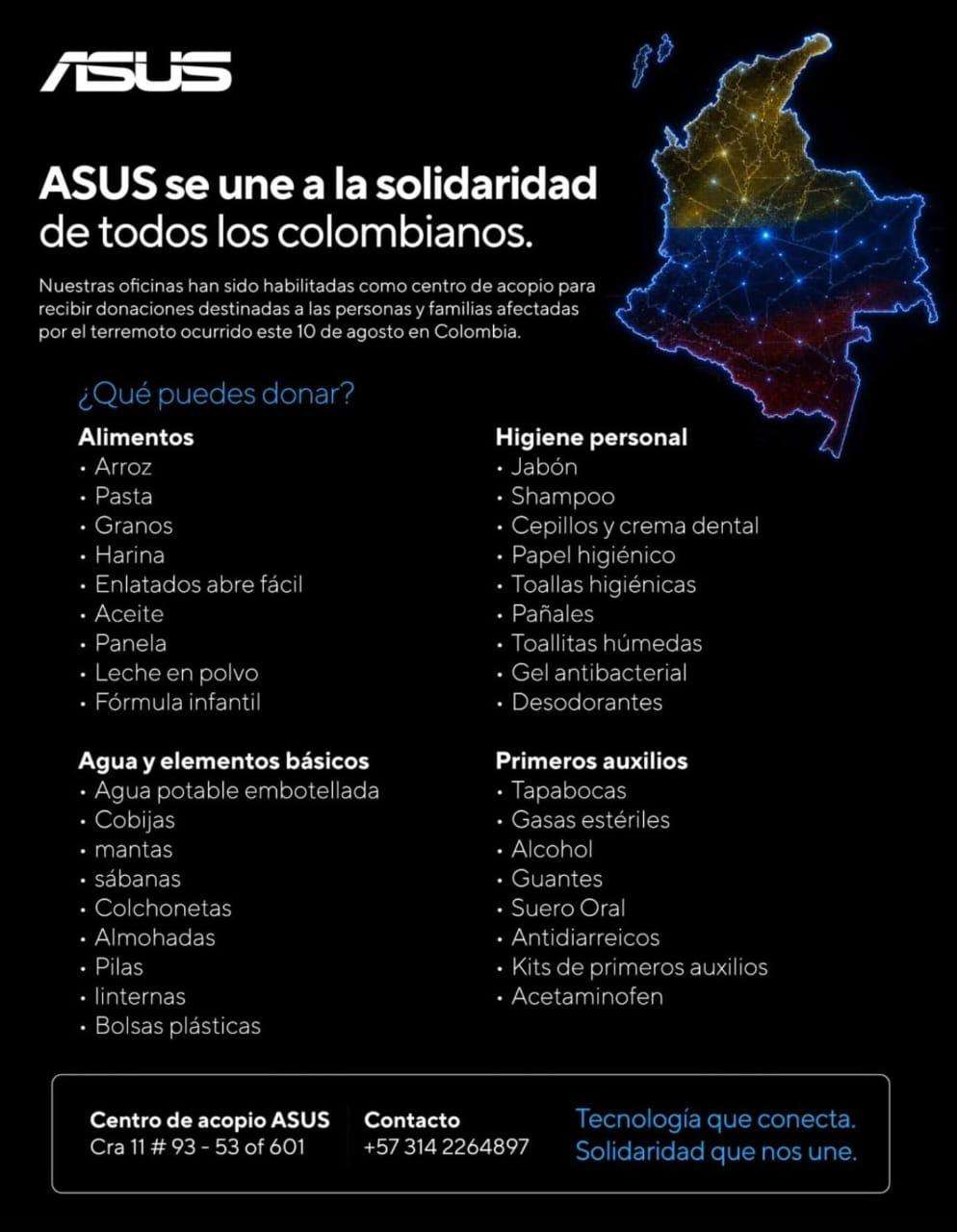 Más apoyo para la recuperación en Colombia: ASUS aporta USD 96.800 tras el terremoto