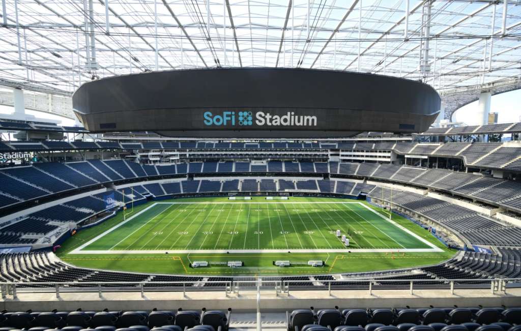 A view of the field is seen at SoFi Stadium in Inglewood, California, on December 9, 2025.