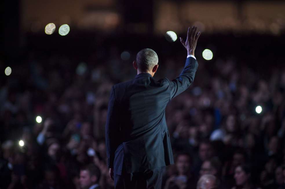 Obama fue despedido con una gran ovación en el centro de convenciones McCormick Place de Chicago, con capacidad para 20.000 personas. / AFP