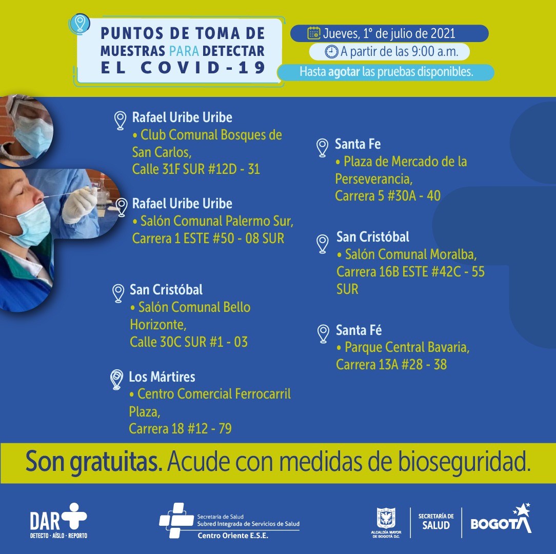 ¡Ojo! En estos puntos hay pruebas para COVID-19 este jueves en Bogotá