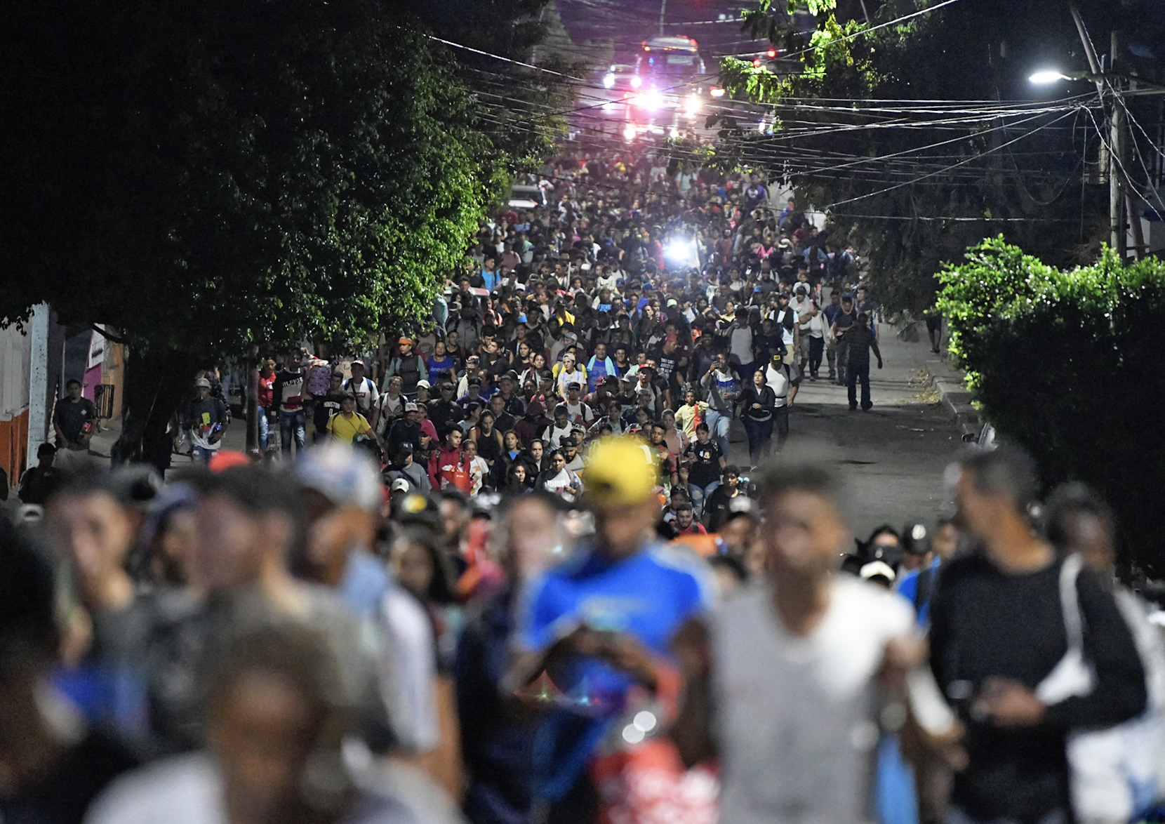 Migrants from a caravan in Tapachula, Chiapas state, Mexico, march while heading to the US border on January 20, 2025.
